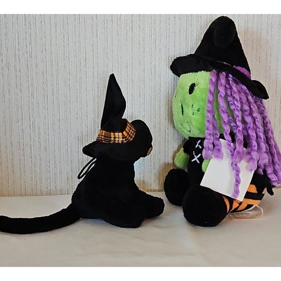 Dan Dee Wicked Witch and Ty Black Cat In Hat Plush Lot Halloween Green Doll - Picture 8 of 11
